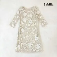 Sybilla シビラ レースワンピース 花刺繍 インナーワンピース付き M