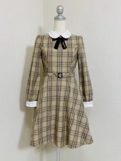 9678.【極美品】mezzo piano リボン パフスリーブ ワンピース