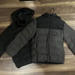 UNIQLO フード付きダウンコートセット 160 グレー/ブラック