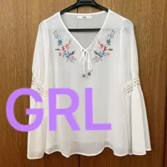 GRL シフォンブラウス フレア袖 花柄刺繍 プルオーバー