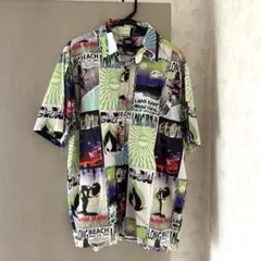 【美品】ZARA メンズ　柄シャツ　半袖　グリーン　Lサイズ