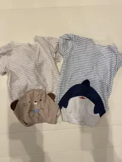 ストライプ動物モチーフロンパース 60 2枚セット