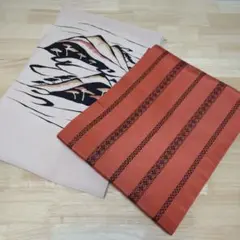 2枚セットまとめ売り♥リメイク素材♥名古屋帯♥献上柄♥山あい風景