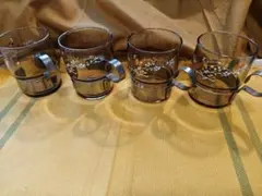 昭和レトロ　フローラルデザイン ガラスカップ 4個セット