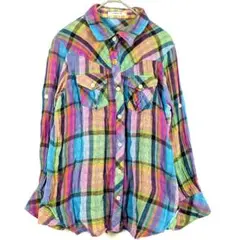 【アズノゥアズ ピンキー】カラフルシャツ　長袖　ロールアップ　フリーサイズ　綿
