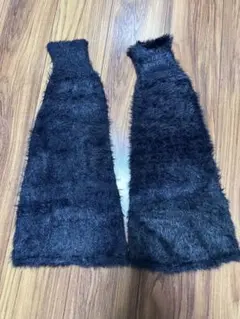 ブラックファーレッグウォーマー　レッグカバー　韓国　もこもこ