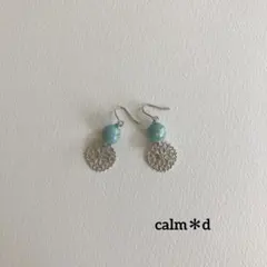 【85】ターコイズ 透かし サークル シルバー ピアス イヤリング ハンドメイド