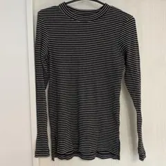 coen ボーダー柄 リブハイネック長袖トップス