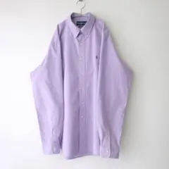 ラルフローレン　刺繍ロゴ　長袖BDシャツ　紫　XL ビッグサイズ　古着
