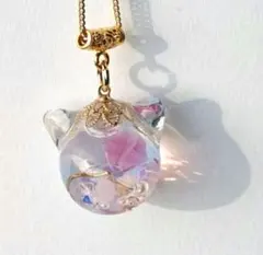 ピンキーキャット(=^・^=)　猫型　　ネックレス　ペンダント　スワロフスキー