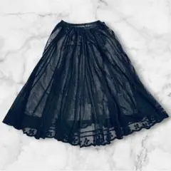 Reflect｜総レース ウェストゴム ブラック ロングフレアスカート 春夏