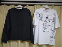 【ZARA 2点セット】幾何学ジャカードスウェット ＆ グラフィックTシャツ