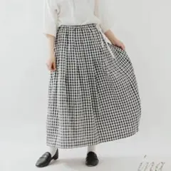 ♦︎ina イナ リネン ギンガムチェック タック スカート 14300円