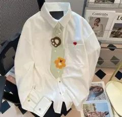 ホワイト ネクタイデザイン長袖シャツ