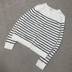 ユニクロ きれいめ カジュアル マリン ボーダー クルーネック カーディガン L