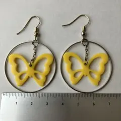 레트로 風 バタフライ フープピアス イエロー
