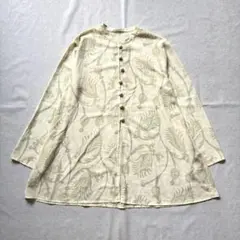 90s vintage ペイズリー柄 長袖ブラウス 総柄 くるみボタン レトロ