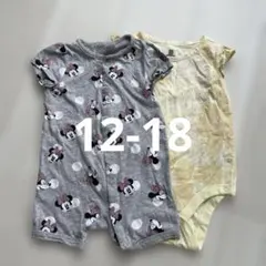 ミニーマウス柄と花柄ロンパースセット　12-18