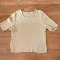 .半袖Tシャツ　透かし編み ニットプルオーバー ベージュ　カジュアル　シンプル