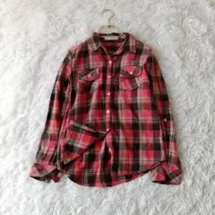 ローリーズファームLOWRY'S FARM チェック柄ロールアップシャツ M綿