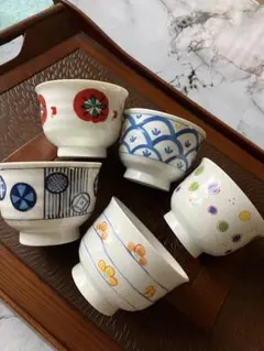【新品】柄違い 5客 お湯呑み 和風 可愛い (中村玉緒) 小鉢 お正月 催事