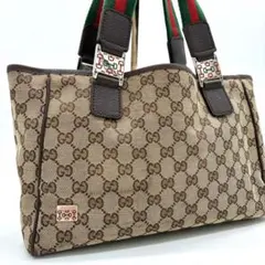 美品✨グッチ シェリーライン GGキャンバス ホースビット ハンドバッグ