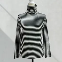 秋冬◎ 【zootie】裏起毛 黒白ボーダー タートルネック M 長袖カットソー