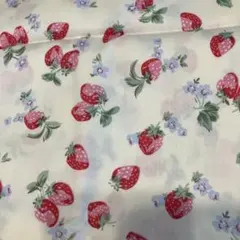 いちごと小花の綿プリント生地 約160×98位 綿薄手　スケア？