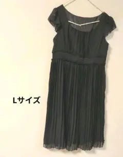 黒いノースリーブウエスト切替プリーツワンピース セレモニー 、上品 Lサイズ