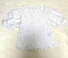 H&M シャーリング 半袖ブラウス ホワイト S