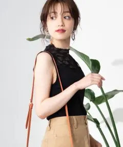 レースハイネックリブノースリーブTシャツ タンクトップ チラ見え防止 匿名配送