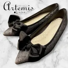 ✨極美品✨artemis by DIANA リボン付きドットブラックパンプス