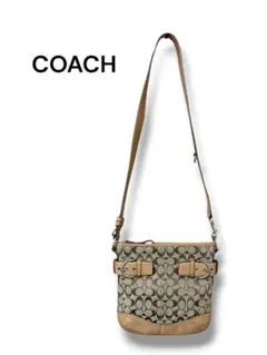 COACHコーチショルダーバッグシグネチャー キャンバス レザー斜め掛けベージュ