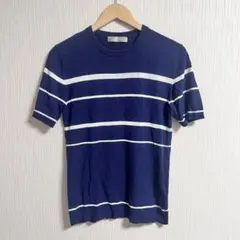 ハイストリート　メンズ　ボーダー　ニット　半袖　M ブルーのサムネイル