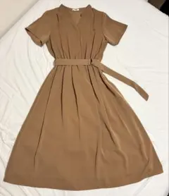 GLACIER ワンピース M キャメル 半袖 ロング ベルト付 きれいめ 通勤