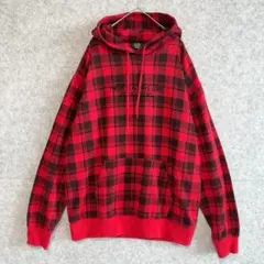 美品 韓国【イルズ】 バッファロー チェック ロゴ フーディ パーカー (XL)