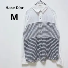 Hase D'or ストライプ長袖シャツ M グレー ビジネス スーツ オシャレ