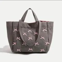 ヌビバッグ グレー 2way トートバッグ レディース リボン 韓国 防水