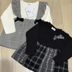 スラスリ　100cm チェック柄トレーナー&チェック柄ドッキング長袖Tシャツ