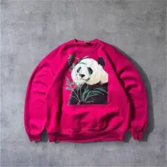 90s USA製 JERZEES パンダ アニマル スウェット XL ピンクのサムネイル