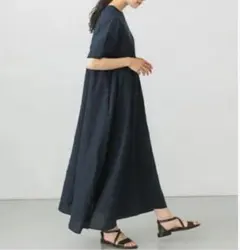 美品❗️かぐれ　リネンバックギャザーワンピース　ブラック　フリー　リネン100％ 2026年最新】リネンバックギャザーワンピース かぐれの人気アイテム