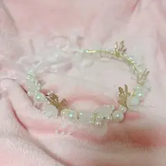 花とパールのカチューシャ ヘッドドレス リボン付き