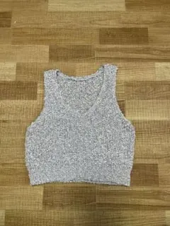 ❣️美品 しまむら ニット ベスト 春 rafraf vネック シルバー