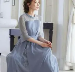 niana ビスチェ風ハイネックレース 結婚式ドレス　ブルー