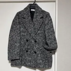 プラステ PLST ダブルブレスト ハーフコート ツイード ウール Lサイズ