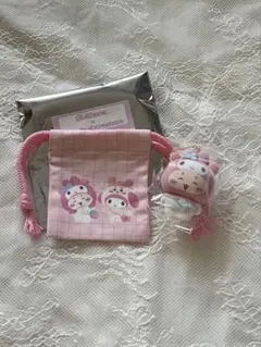 ちいかわ サンリオ フロッキーマスコット&巾着 古本屋 マイメロディ