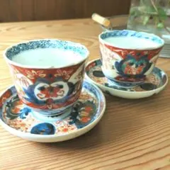 古伊万里　富喜長春　蕎麦猪口と小皿　アンティーク　コーヒーカップ　そば猪口