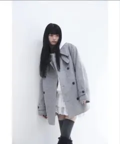 ダブルブレストコートsmyeon スミョン　ミドルシャギーコート グレー ダブルブレストコートsmyeon スミョン ミドルシャギーコート - メルカリ