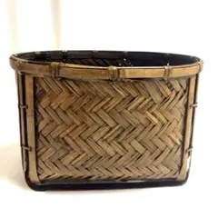 竹　バンブー　天然素材　足付き　かご　バスケット　日本製　レトロ　アンティーク