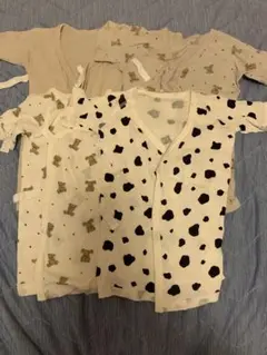 西松屋　ベビー肌着　長肌着4枚セット（クマ柄、牛柄、ベージュ）新生児